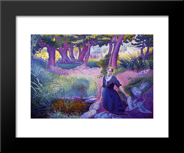 The Washerwoman 20x24 Black Modern Wood Framed Art Print Poster by Cross, Henri Edmond