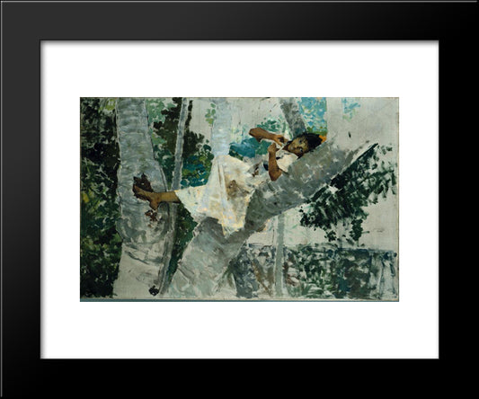 Rapariga Deitada No Tronco De Uma Arvore 20x24 Black Modern Wood Framed Art Print Poster by Pousao, Henrique