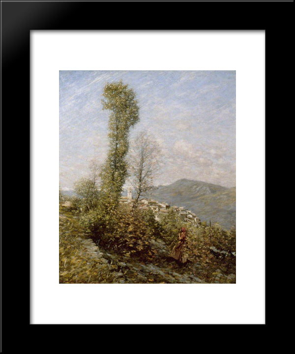 A Hillside Village In Provence, France 20x24 Black Modern Wood Framed Art Print Poster by La Thangue, Henry Herbert