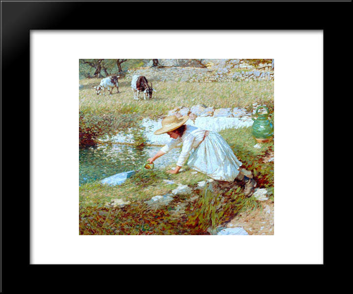 A Provencal Stream 20x24 Black Modern Wood Framed Art Print Poster by La Thangue, Henry Herbert