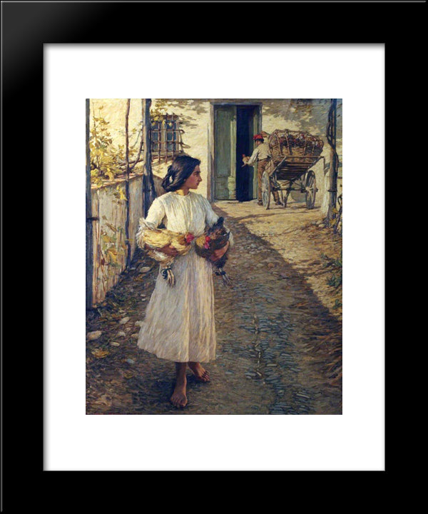 Selling Chickens In Liguria 20x24 Black Modern Wood Framed Art Print Poster by La Thangue, Henry Herbert