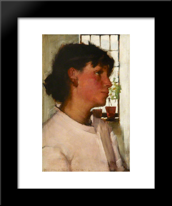 Study Of The Bust Of A Young Cornishwoman, With A Window Behind 20x24 Black Modern Wood Framed Art Print Poster by La Thangue, Henry Herbert