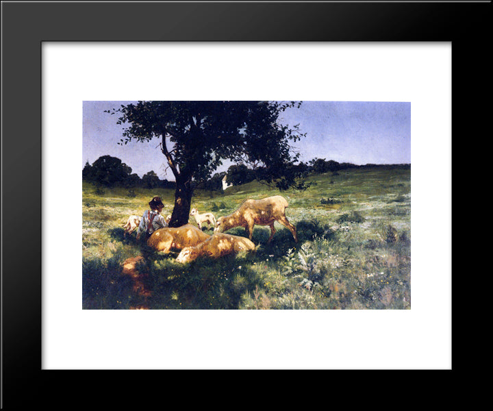 Boy And Sheep Lying Under A Tree 20x24 Black Modern Wood Framed Art Print Poster by Tanner, Henry Ossawa