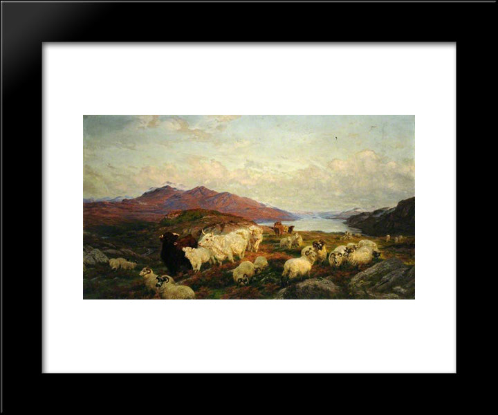 Landscape With Cattle And Sheep 20x24 Black Modern Wood Framed Art Print Poster by Davis, Henry William Banks