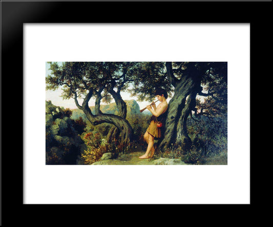 A Shepherd Playing Flute 20x24 Black Modern Wood Framed Art Print Poster by Siemiradzki, Henryk