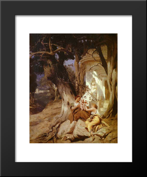 By A Temple (Idyll) 20x24 Black Modern Wood Framed Art Print Poster by Siemiradzki, Henryk