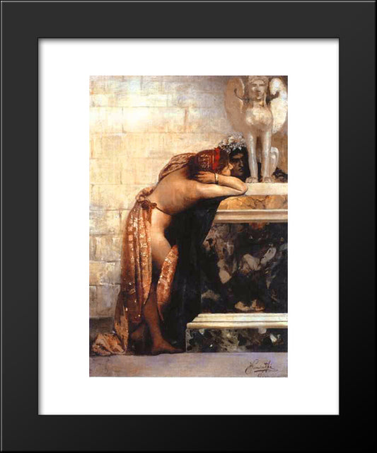 Two Figures By A Statue Of Sphinx (Study) 20x24 Black Modern Wood Framed Art Print Poster by Siemiradzki, Henryk