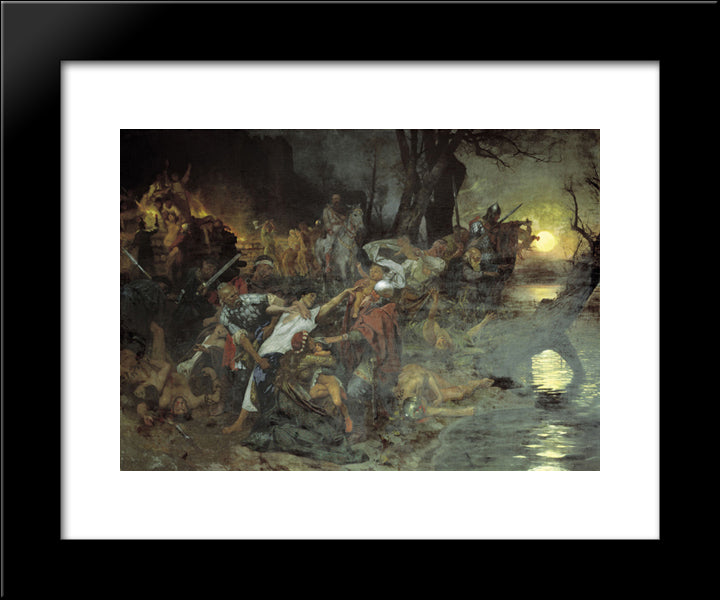 Warriors In The Battle Of Silistria 20x24 Black Modern Wood Framed Art Print Poster by Siemiradzki, Henryk