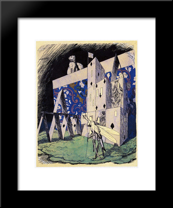 Grasshopper In Front A House Of Cards 20x24 Black Modern Wood Framed Art Print Poster by Narbut, Heorhiy