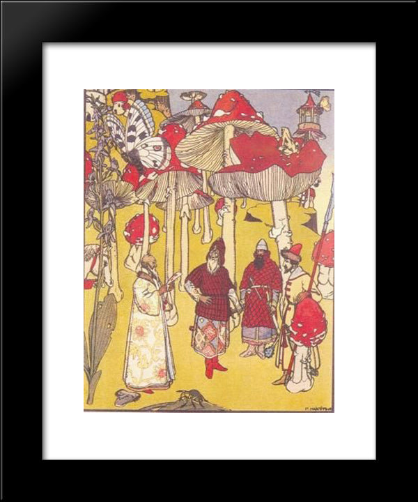 Illustration To The Fairy Tale 'The War Of Mushrooms' 20x24 Black Modern Wood Framed Art Print Poster by Narbut, Heorhiy