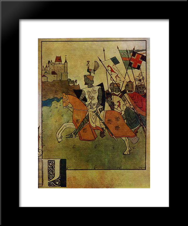 Illustration To 'The Song Of Roland' 20x24 Black Modern Wood Framed Art Print Poster by Narbut, Heorhiy
