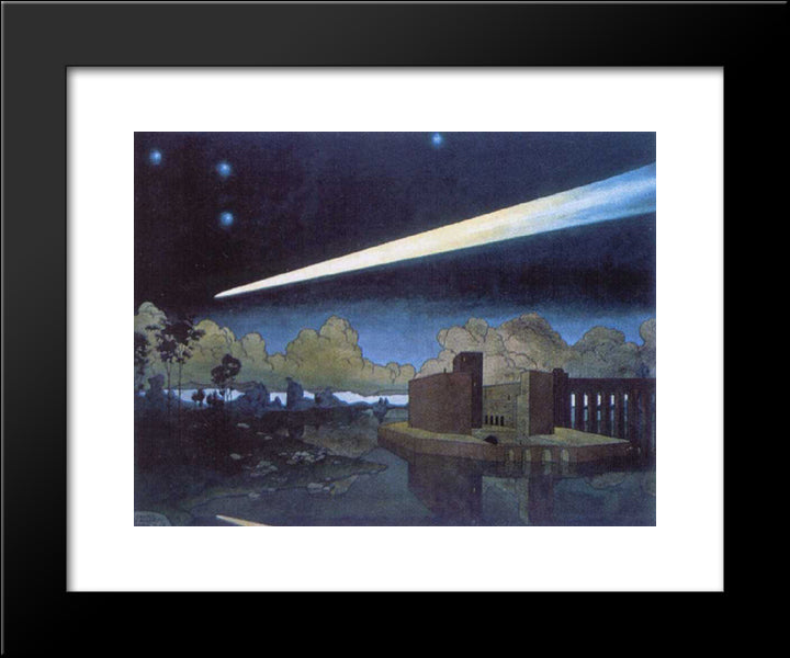 Landscape With A Comet 20x24 Black Modern Wood Framed Art Print Poster by Narbut, Heorhiy