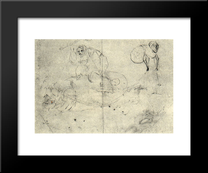 Figure In A Beehive And A Monsterb (A Cursory Sketch Of Two Women) 20x24 Black Modern Wood Framed Art Print Poster by Bosch, Hieronymus
