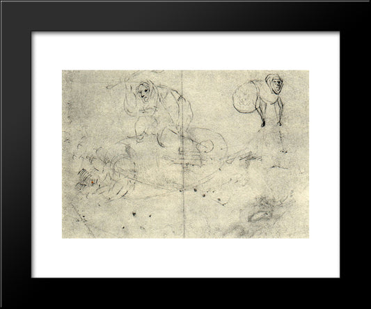 Figure In A Beehive And A Monsterb (A Cursory Sketch Of Two Women) 20x24 Black Modern Wood Framed Art Print Poster by Bosch, Hieronymus