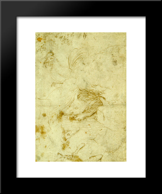 Fox And Rooster 20x24 Black Modern Wood Framed Art Print Poster by Bosch, Hieronymus