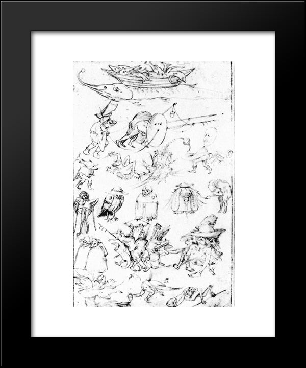 Studies Of Monsters 20x24 Black Modern Wood Framed Art Print Poster by Bosch, Hieronymus