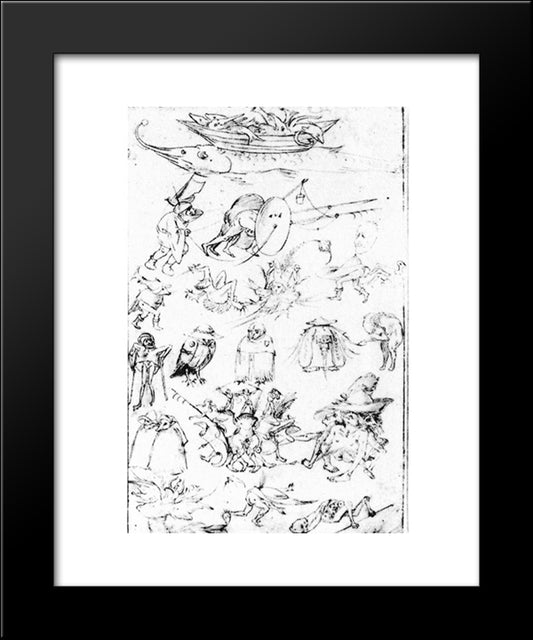 Studies Of Monsters 20x24 Black Modern Wood Framed Art Print Poster by Bosch, Hieronymus