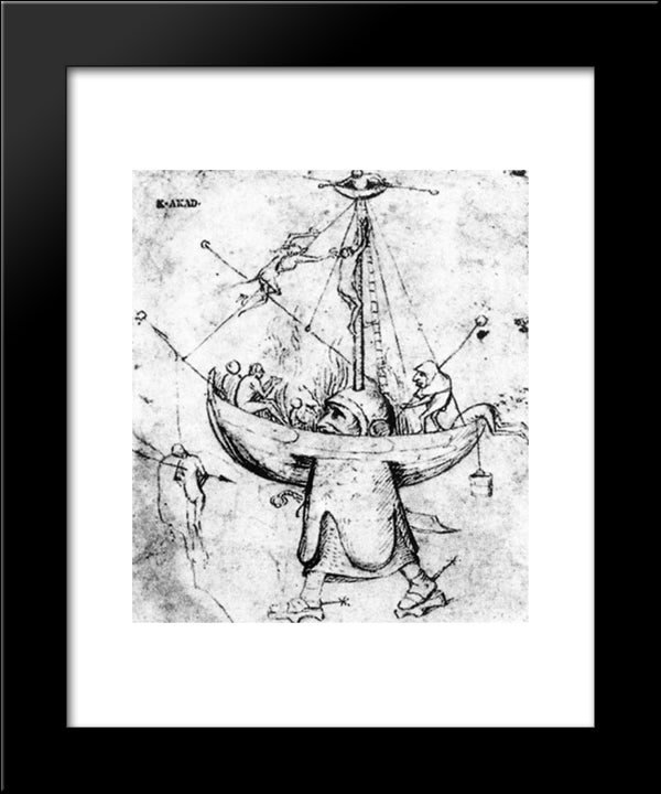The Ship Of Fools In Flames 20x24 Black Modern Wood Framed Art Print Poster by Bosch, Hieronymus