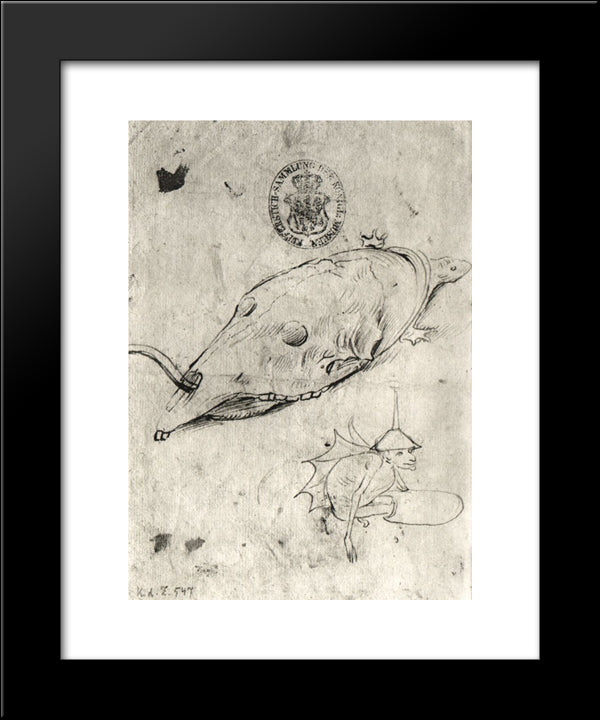 Turtle And A Winged Demon 20x24 Black Modern Wood Framed Art Print Poster by Bosch, Hieronymus