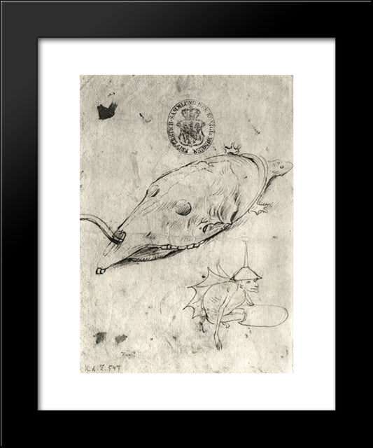 Turtle And A Winged Demon 20x24 Black Modern Wood Framed Art Print Poster by Bosch, Hieronymus