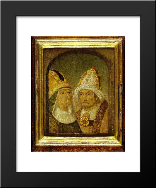 Two Male Heads 20x24 Black Modern Wood Framed Art Print Poster by Bosch, Hieronymus