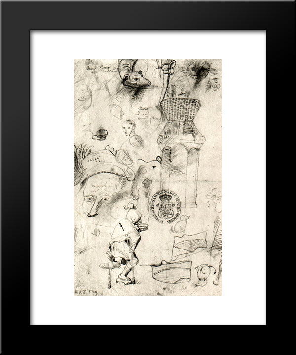 Various Sketches And A Beggar 20x24 Black Modern Wood Framed Art Print Poster by Bosch, Hieronymus