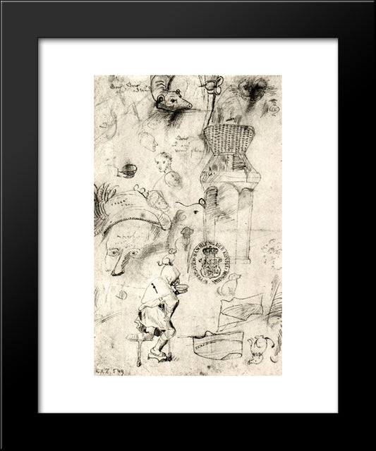 Various Sketches And A Beggar 20x24 Black Modern Wood Framed Art Print Poster by Bosch, Hieronymus