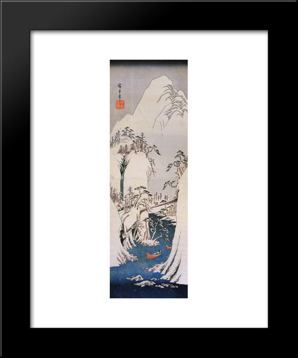 A Snowy Gorge 20x24 Black Modern Wood Framed Art Print Poster by Hiroshige