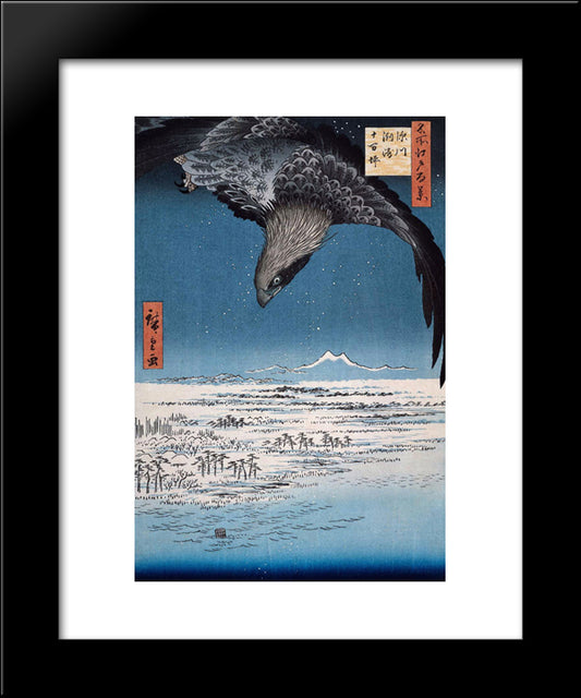 Eagle Over 100,000 Acre Plain At Susaki, Fukagawa (Juman-Tsubo) 20x24 Black Modern Wood Framed Art Print Poster by Hiroshige