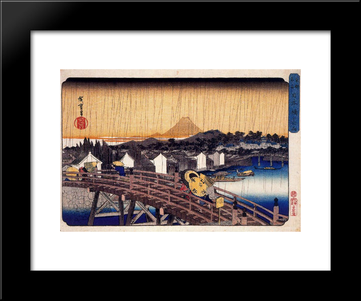 Evening Shower At Nihonbashi Bridge 20x24 Black Modern Wood Framed Art Print Poster by Hiroshige