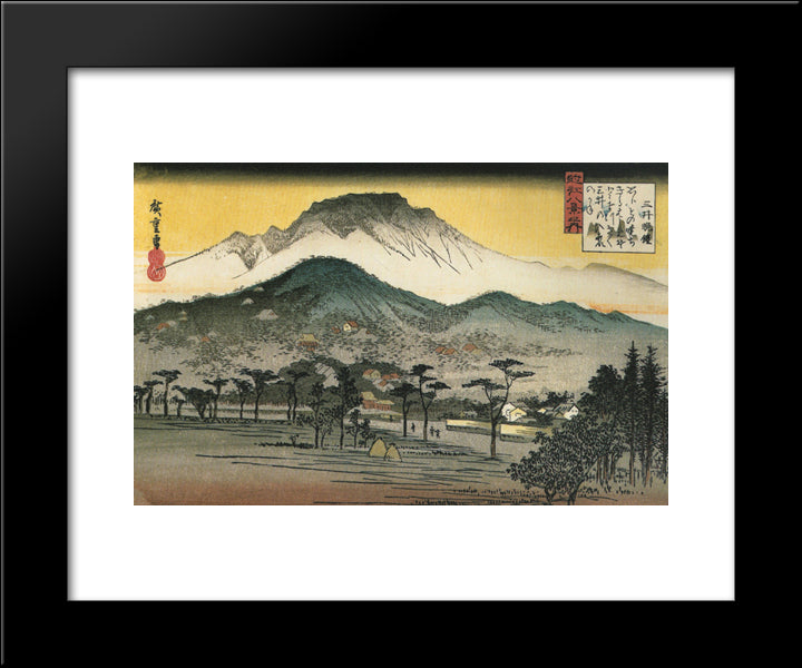 Evening View Of A Temple In The Hills 20x24 Black Modern Wood Framed Art Print Poster by Hiroshige