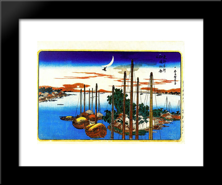 First Cuckoo Of The Year At Tsukudajima 20x24 Black Modern Wood Framed Art Print Poster by Hiroshige