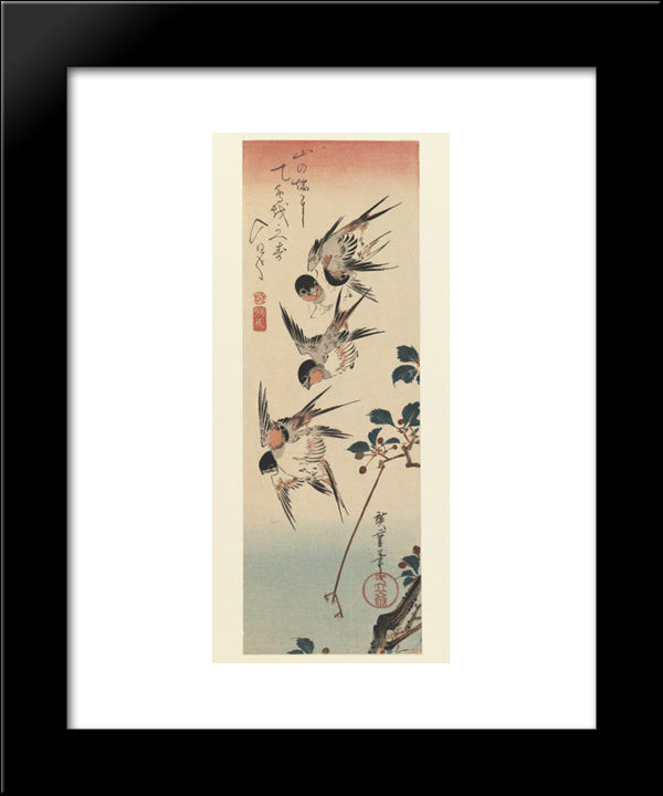 Four Swallows 20x24 Black Modern Wood Framed Art Print Poster by Hiroshige