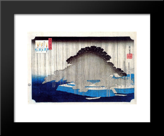 Night Rain On Karasaki 20x24 Black Modern Wood Framed Art Print Poster by Hiroshige