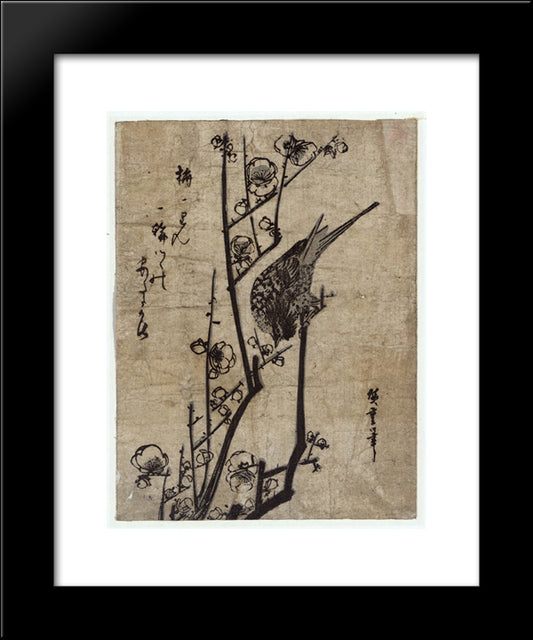 Plum Blossom And Bush Warbler 20x24 Black Modern Wood Framed Art Print Poster by Hiroshige