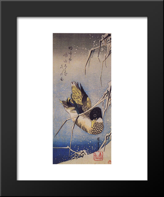 Reeds In The Snow With A Wild Duck 20x24 Black Modern Wood Framed Art Print Poster by Hiroshige