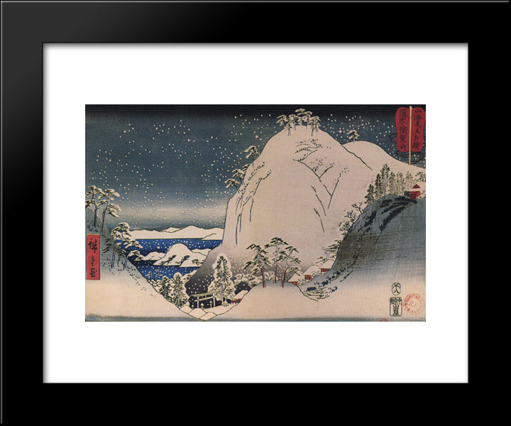 Shrines In Snowy Mountains 20x24 Black Modern Wood Framed Art Print Poster by Hiroshige