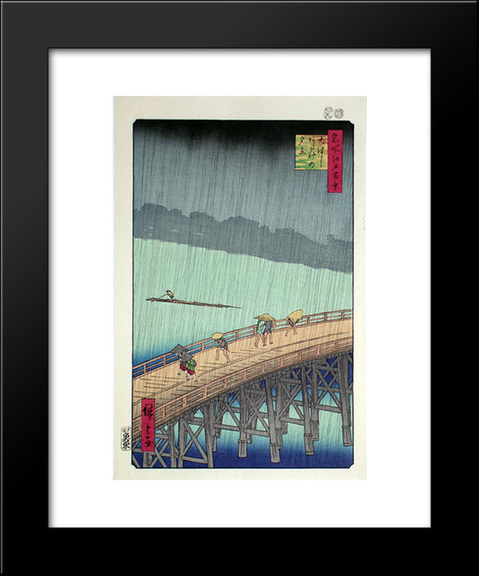 Sudden Shower Over Shin-Ohashi Bridge At Atake 20x24 Black Modern Wood Framed Art Print Poster by Hiroshige