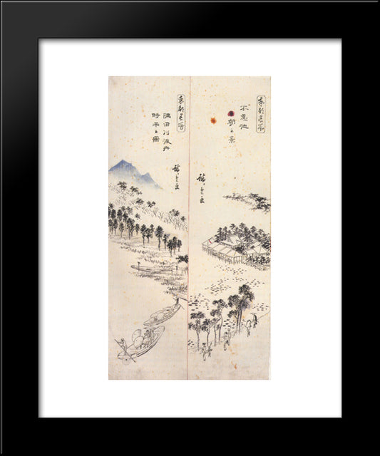 Temple Complex On An Island And Ferries On A River 20x24 Black Modern Wood Framed Art Print Poster by Hiroshige