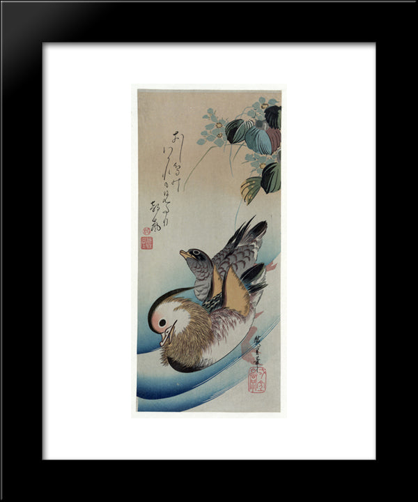 Two Mandarin Ducks 20x24 Black Modern Wood Framed Art Print Poster by Hiroshige