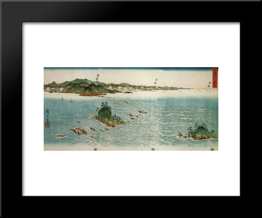 Whirlpools On A Rocky Coast 20x24 Black Modern Wood Framed Art Print Poster by Hiroshige