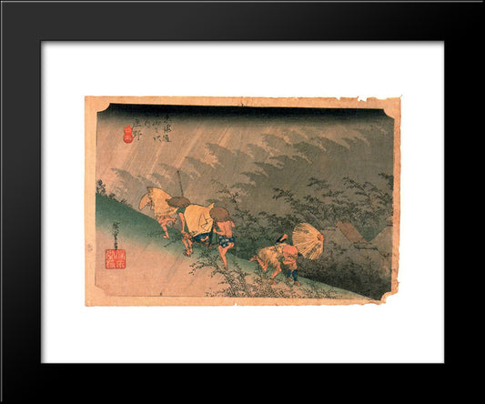 White Rain, Shono 20x24 Black Modern Wood Framed Art Print Poster by Hiroshige