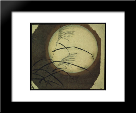 Wind Blown Grass Across The Moon 20x24 Black Modern Wood Framed Art Print Poster by Hiroshige