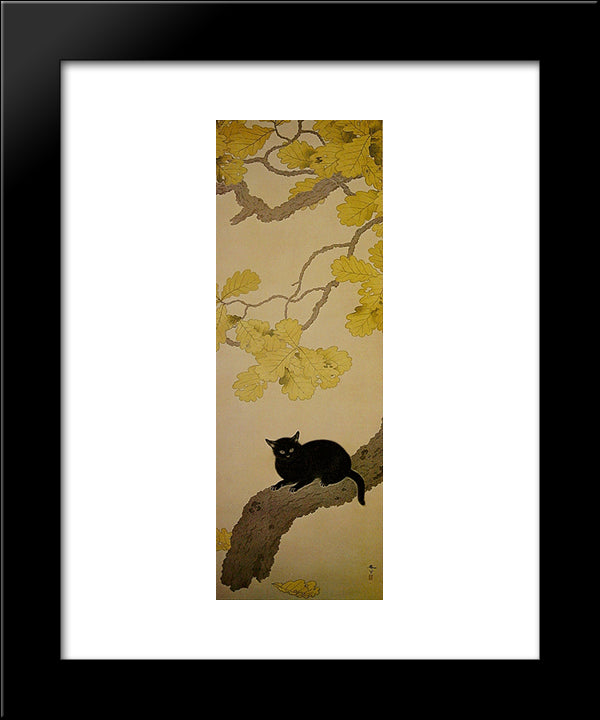 Black Cat (Kuroki Neko) 20x24 Black Modern Wood Framed Art Print Poster by Shunso, Hishida