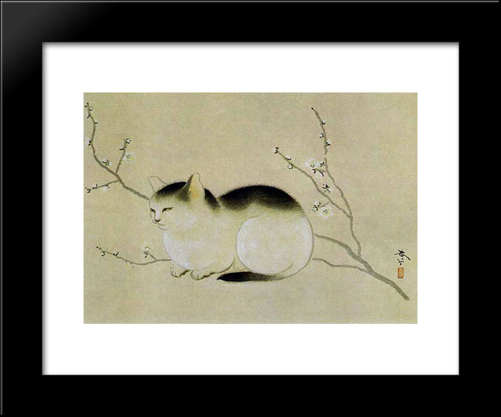 Cat 20x24 Black Modern Wood Framed Art Print Poster by Shunso, Hishida