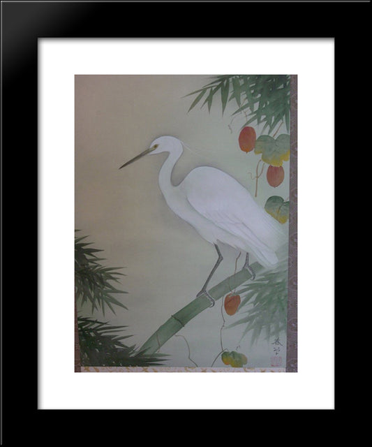 Egret Scroll 20x24 Black Modern Wood Framed Art Print Poster by Shunso, Hishida