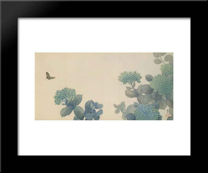 Hydrangeas 20x24 Black Modern Wood Framed Art Print Poster by Shunso, Hishida