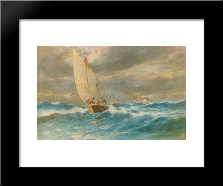 Firtinada Deniz 20x24 Black Modern Wood Framed Art Print Poster by Ali Riza, Hoca