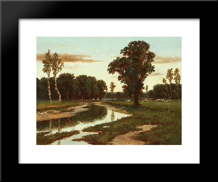 Grazing Cattle Near The River 20x24 Black Modern Wood Framed Art Print Poster by Watson, Homer