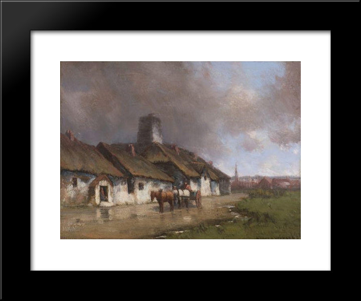 Horse And Cart With Cottage Under Stormy Sky 20x24 Black Modern Wood Framed Art Print Poster by Watson, Homer